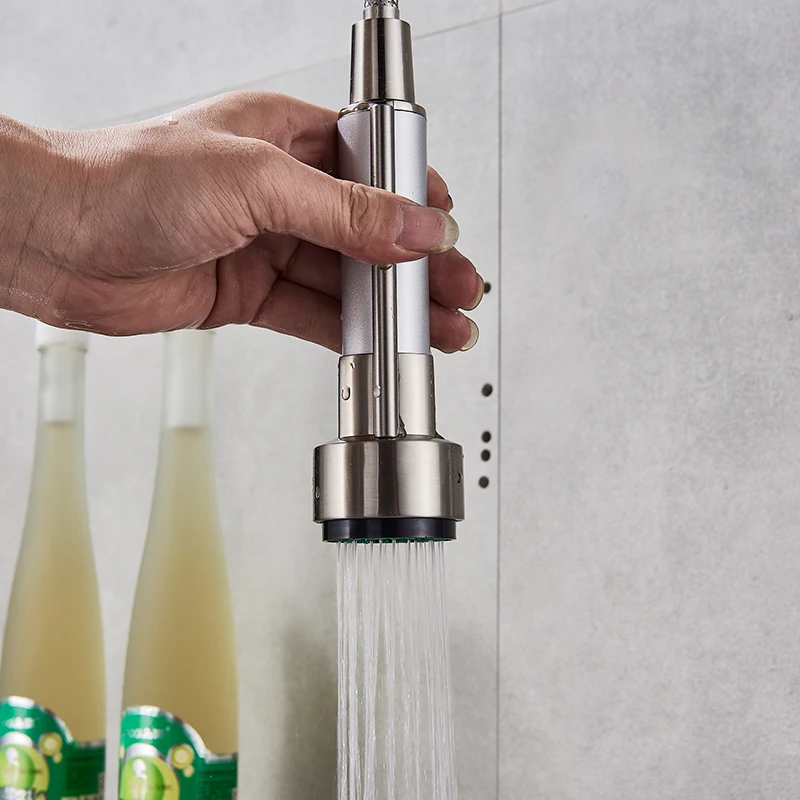  Quyanre Brushed Nickel Black Kitchen Faucet Pull-out Spray Dual Function Water Flow Swivel Spout Si - 32791806575