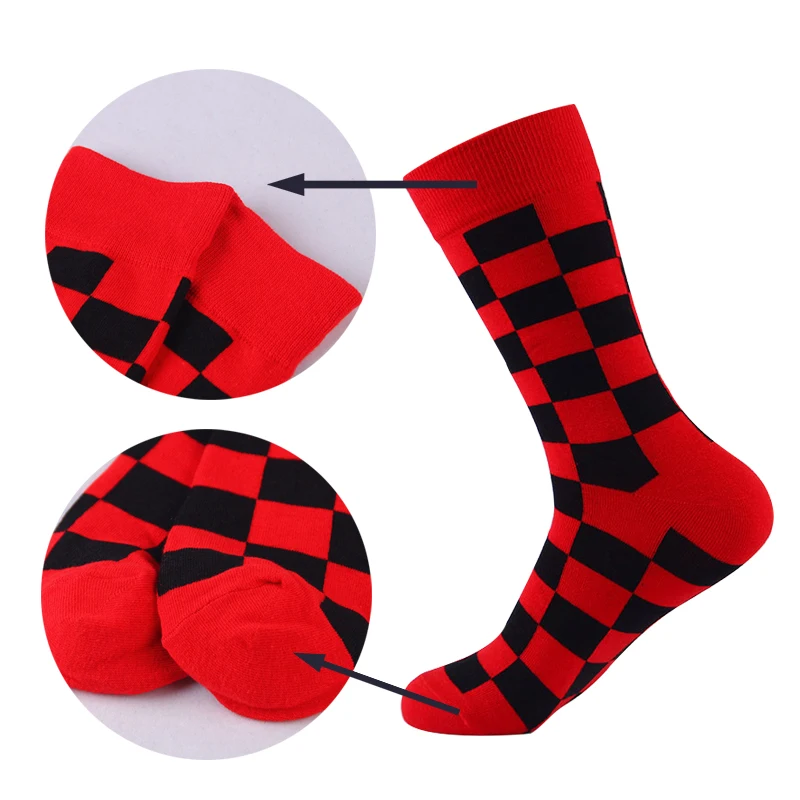 Женские счастливые носки, разноцветные женские и мужские носки, чёсаный хлопок, высокое качество, забавные Необычные стильные сетчатые красные и белые носки