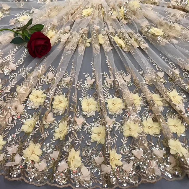 

2018 French Lace Fabric High Quality African Tulle Embroidered Mesh Lace For Party Dress Net Lace Fabric 5 Yards
