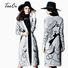 Осенний вязаный женский кардиган, открытый стежок, свитер, Длинный свободный Серый кардиган для отдыха, для девушек, узор, элегантный джемпер, свитер