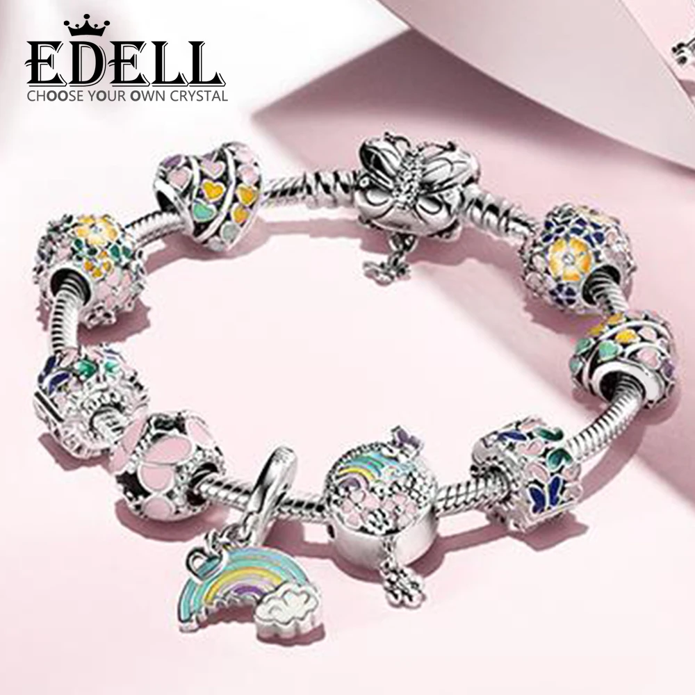 

EDELL 100% 925 Sterling Silver Flower Spring Fun Paradise Rainbow Butterfly Strings Dreamland Bracelet Gift Set New Launch