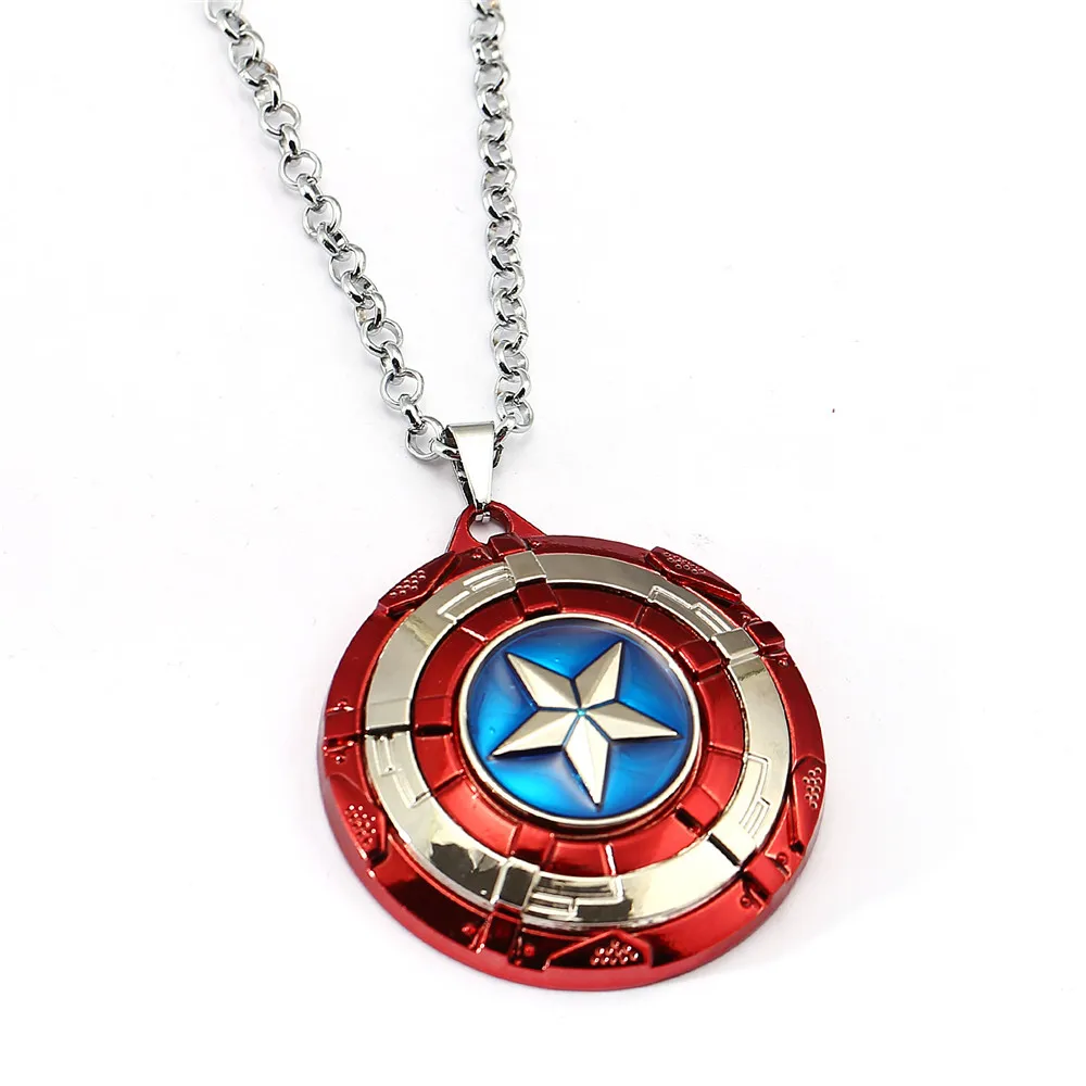 Ожерелье «Капитан Америка» кулон с вращающимся элементом «мстители» модное ожерелье-цепочка из нержавеющей стали подарок ювелирные изделия аксессуары - Окраска металла: red