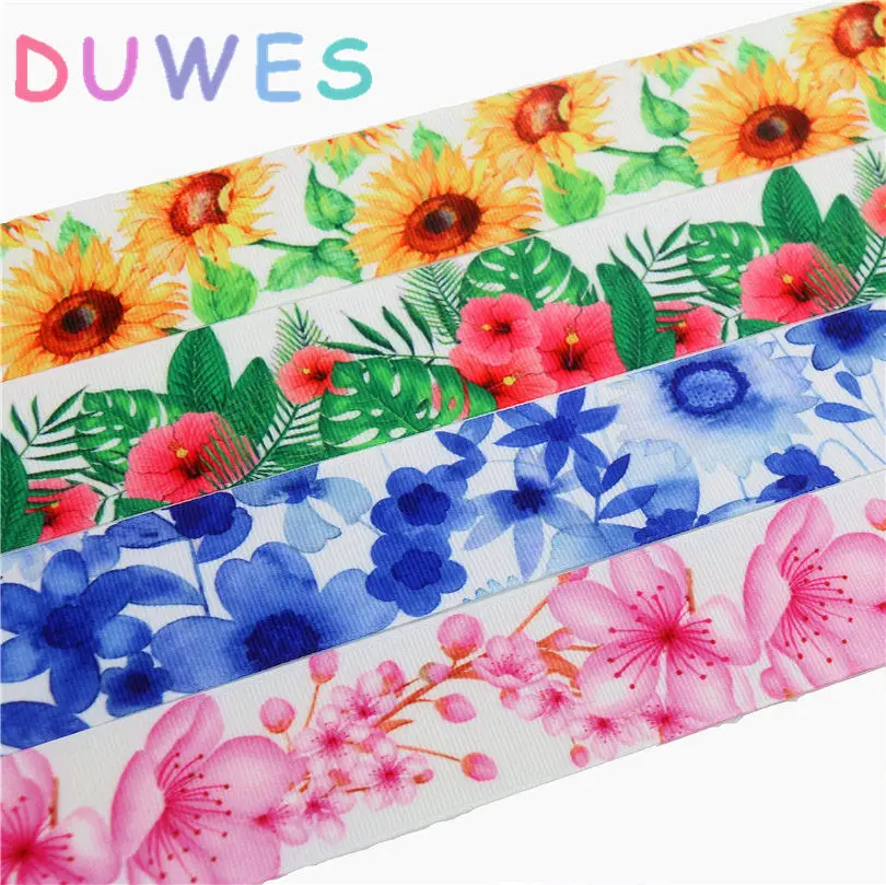 DUWES 1 5 ''Бесплатная доставка цветы вишни подсолнухи печатная корсажная лента