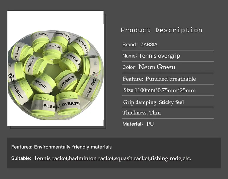 Неоновый зеленый) 60 шт. ZARSIA Теннисная ракетка сцепление анти-скольжение пот перфорированный бадминтон ручки ракетка вязкая Сквош ракетка Overgrip