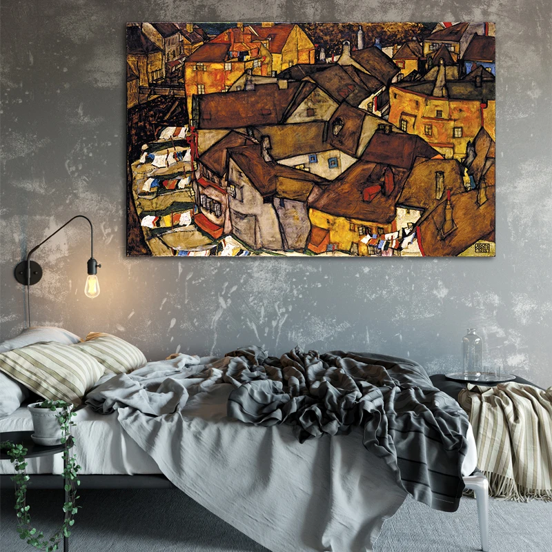 

Expressionism Egon Schiele Poster Print Impressionist Wall Art Austrian Building Canvas Painting Landscape Picture Decoration