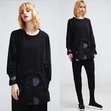 Большие размеры женская одежда в танцевальном стиле с рисунком в горошек; имитация комплекта из двух предметов удобные футболки batwings рукава свободный покрой, повседневные футболки, топы