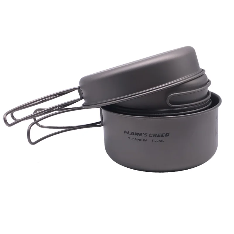 FLAME'S CREED ultraligero de Pan de Camping al aire libre de titanio conjunto de tazón de mango plegable utensilios de cocina CKW750ML CKW 1100 ML