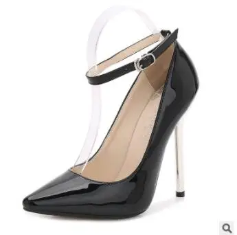 TTSDARCUPS/Новинка, металлическая модель с каблуком 13 см, пикантные туфли-лодочки с ремешком на щиколотке, большие размеры, обувь на высоком каблуке простая модная женская обувь - Цвет: black
