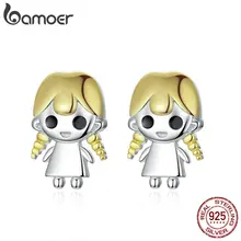 Bamoer, серьги-гвоздики для маленькой девочки и дочери, для женщин, золотые волосы, 925 пробы, серебряный дизайн, новинка, гипоаллергенные ювелирные изделия SCE675