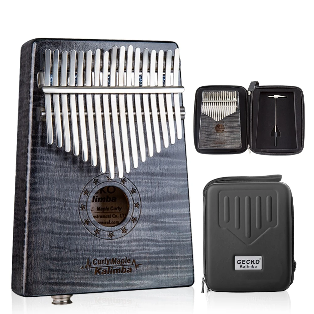 

GECKO Kalimba 17 Key CURLY MAPLE Thumb Piano builts-in EVA high-performance protective box, MC-BEQ