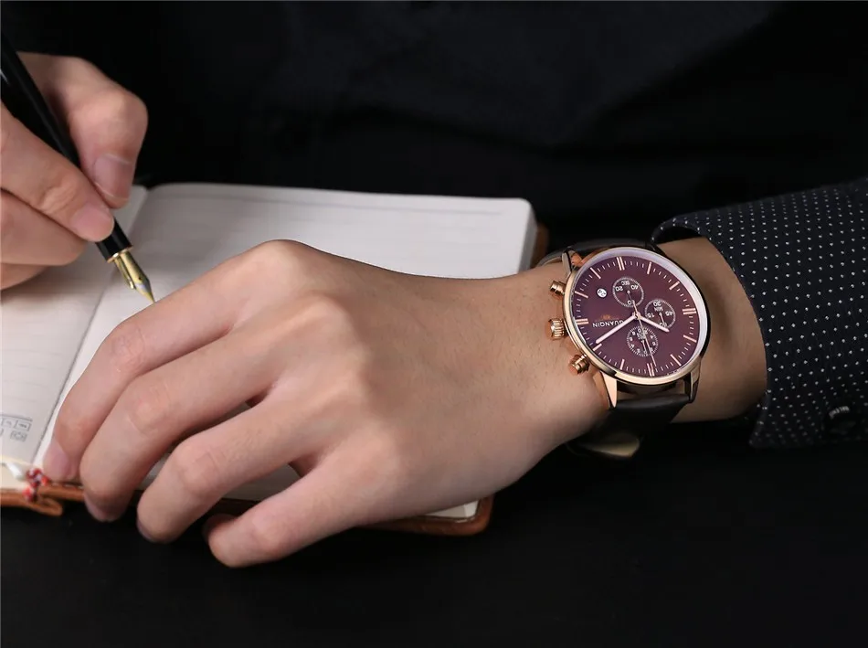 GUANQIN Quartz Watch Mens Watches Top Brand Luxury Chronograph Clock Men Sport Waterproof Leather Wristwatch relogio masculino