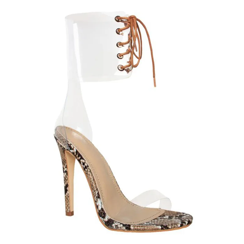 

Europe and America summer fashion open toe transparent bandage stilettos high heels sandals boots sexy party work sandals