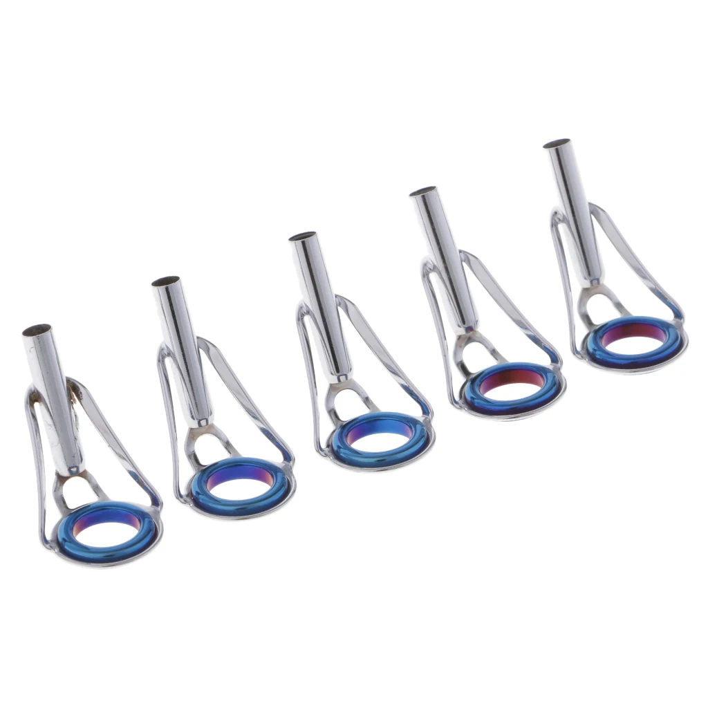 Stainless Steel 5pcs 5 Size Fishing Rod Guides Tip Top Set Ceramic Rings Spinning Rod Repair
