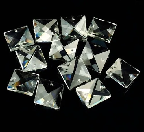 

120pcs 22mm X 22mm 2 HOLES MEC SQUARE CRYSTAL BEAD PRISM CHANDELIER LAMP SHIPPING FREE