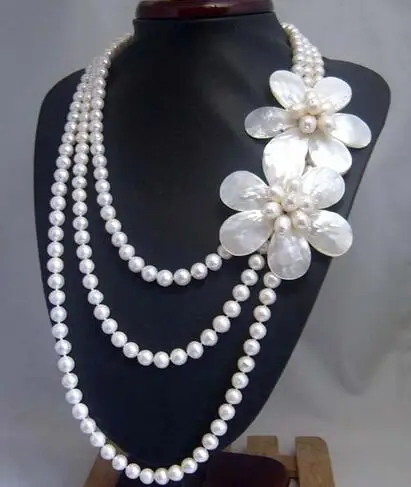 

Hot sale new Style >>>wholesales design Natural freshwater pearl necklace Shell petal layers long necklace fashion jewelry