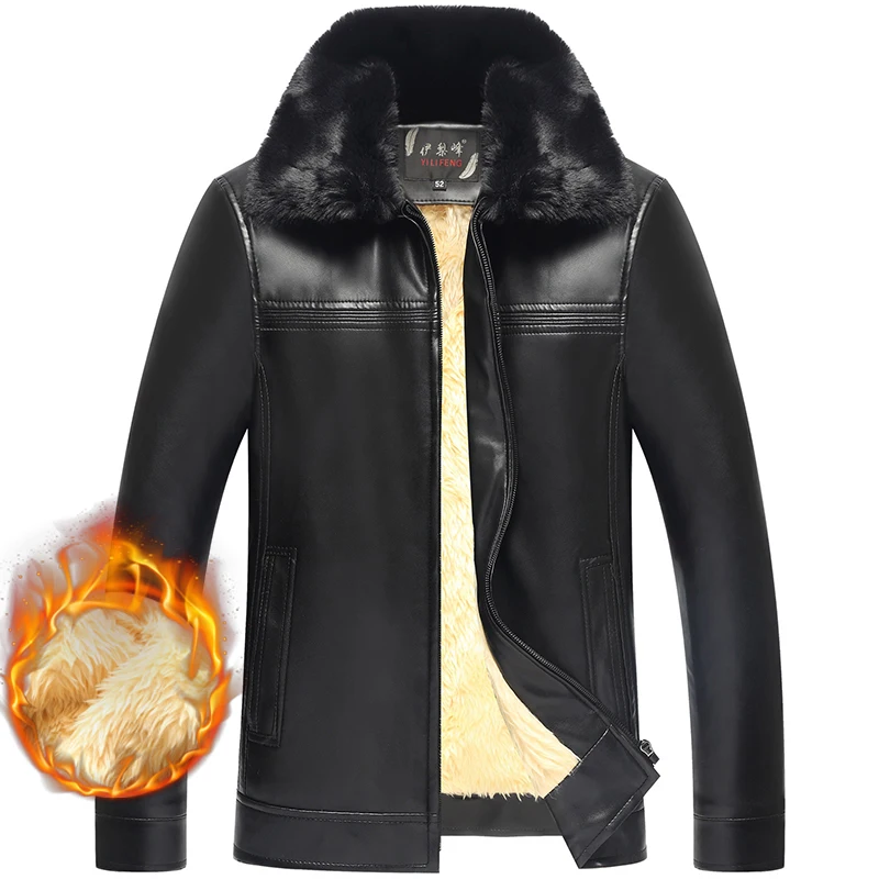 

Fur Collar Jacket For Men Winter Autumn Fleece Thick New Male Casual Warm Windbreaker Outerwear Coat Varsity Overcoat PU Leather