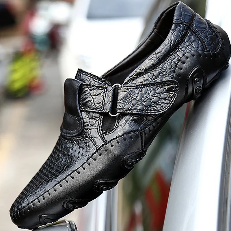 

Leather shoes for men size large 5.5-13.5 hook & loop non-slip designer driving shoes men soft formal shoes male