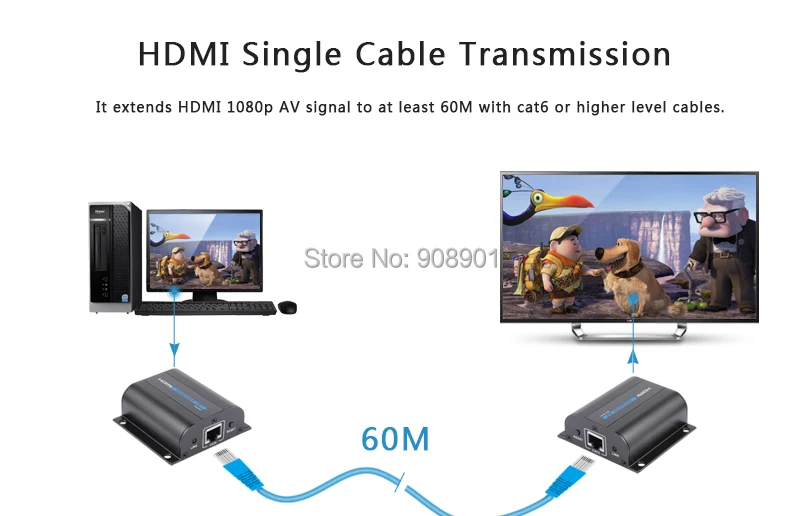 5 пар/лот LKV372A HDMI 1080 P удлинитель с ИК-конвертер до 60 м, видео/аудиоудлинитель над Cat6/Cat7