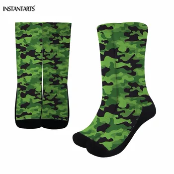 

INSTANTARTS Green Army Camouflage Pattern Men Cycling Socks Hiking Walking Athletic Sports Socks Knee-high Breathable Gym Socks
