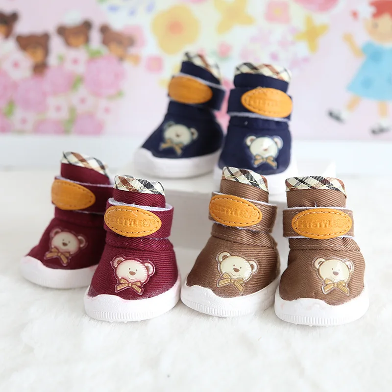 Bear Cute Pet Dog Clothes Winter Warm Shoes Cat Dog Boots With Fur Clothing For Dogs Chihuahua Teddy 4 pieces/lot XS-XL