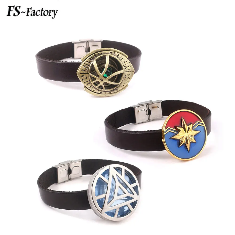 

Avengers Bangles Bracelets Doctor Strange Eye of Agamotto Iron Man Arc Reactor Captain Marvel Thanos Leather Rope Bracelet Gift