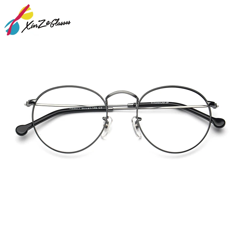 

XINZE Retro Fashion Pure Titanium Full Round Eyeglasses Frame Prescription Glasses Decorative Frame Popular For Women 9077