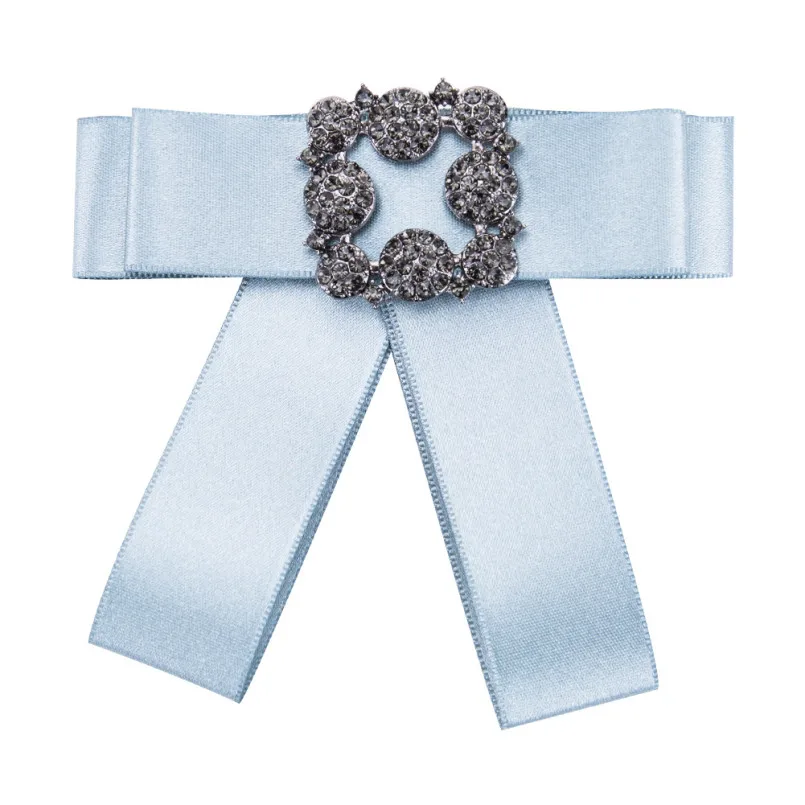 

Fashion Pink Light Blue Black Ribbon Bow Tie Brooches for Women Charm Rhinestone Crystal Corsage Clip Up Collar Dress Jewelry