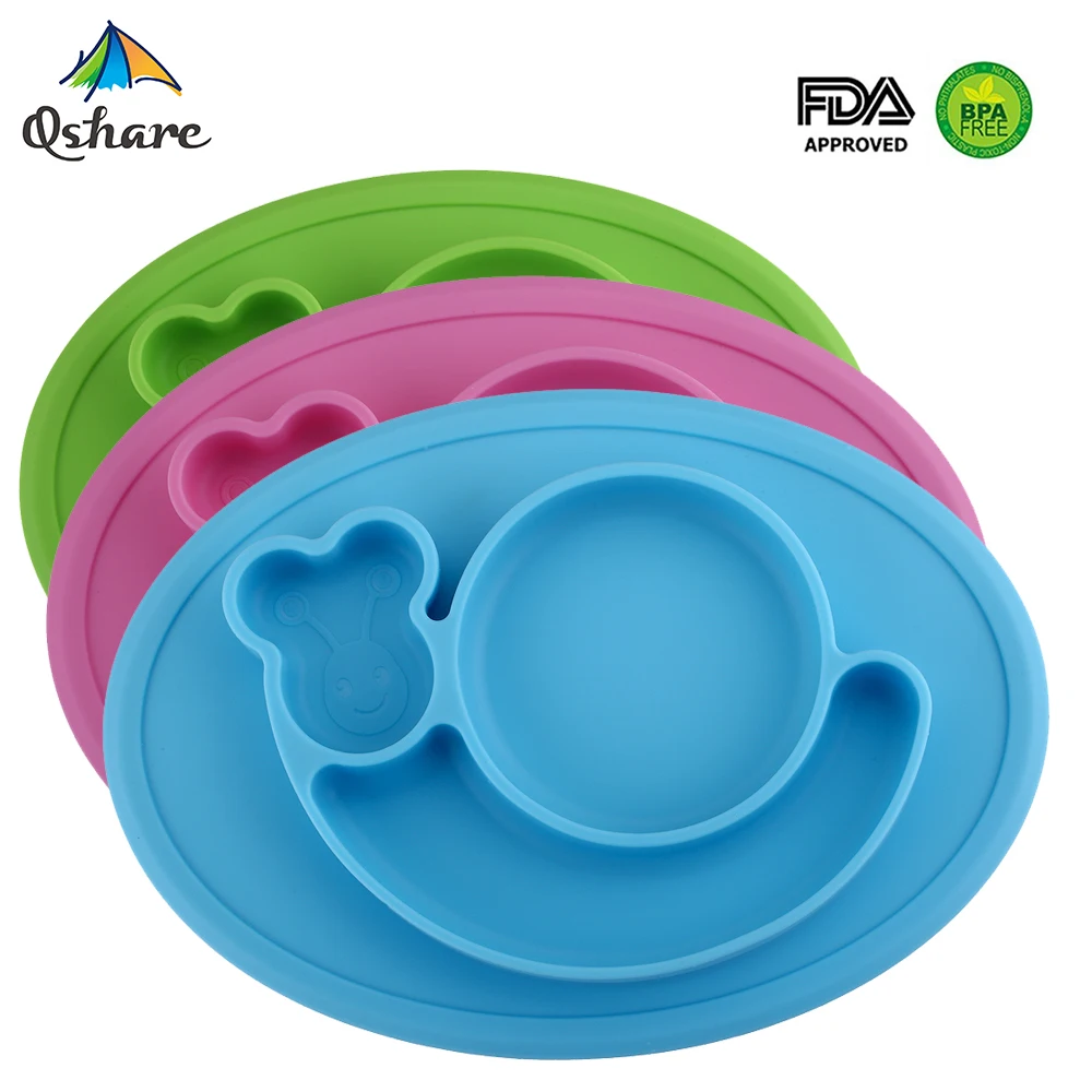 Qshare Infants Silicone Plate Baby Dishes Feeding Food Plate Tray for