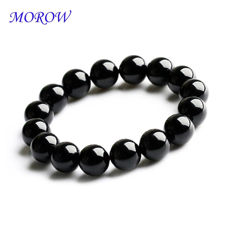 MOROW Unisex New Natural Black Agates Beads Round Jewel Bracelets Fashion Elastic Rope Charm Bracelet for Women Men Gift Jewelry (14)
