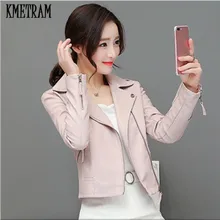 KMETRAM мотоциклетная куртка из искусственной кожи Женская Весенняя Осенняя Новая модная розовая куртка Верхняя одежда на молнии куртка Chaqueta Mujer HH801