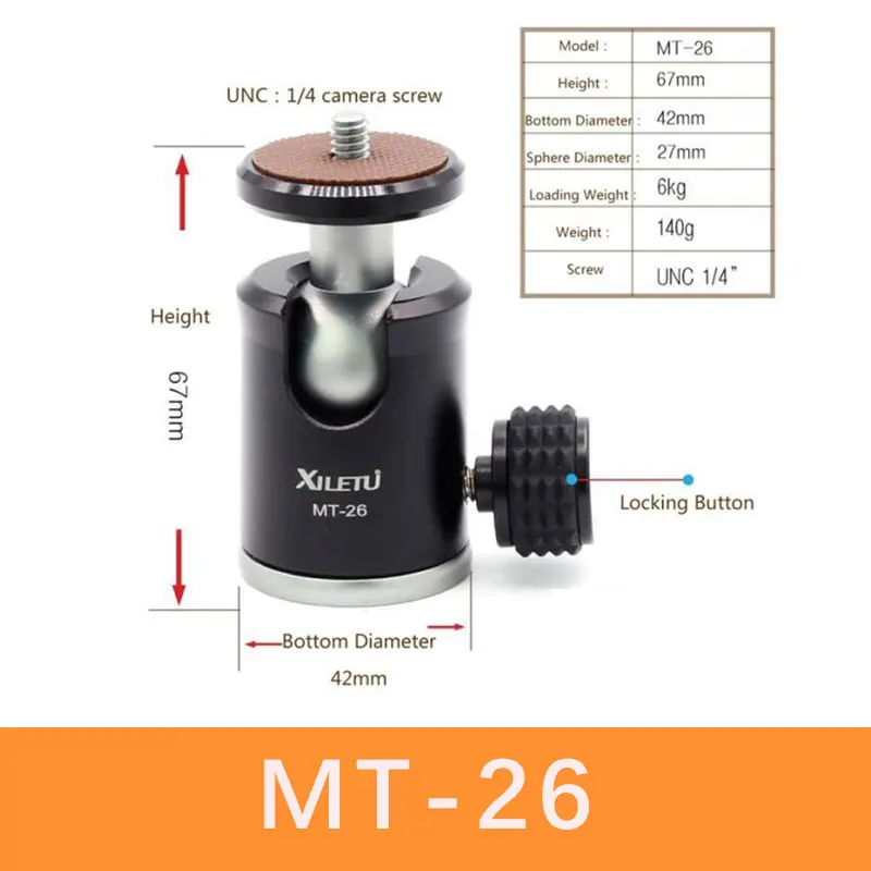 MT26+ XT15 Настольный кронштейн с высоким подшипником мини настольный штатив и шаровая Головка для DSLR камеры беззеркальная камера смартфон Gopro