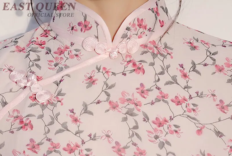 Традиционная китайская одежда Леди cheongsam qipao шифон Ретро цветочные печатных Праздничное платье с короткими рукавами элегантные AA3782 Y