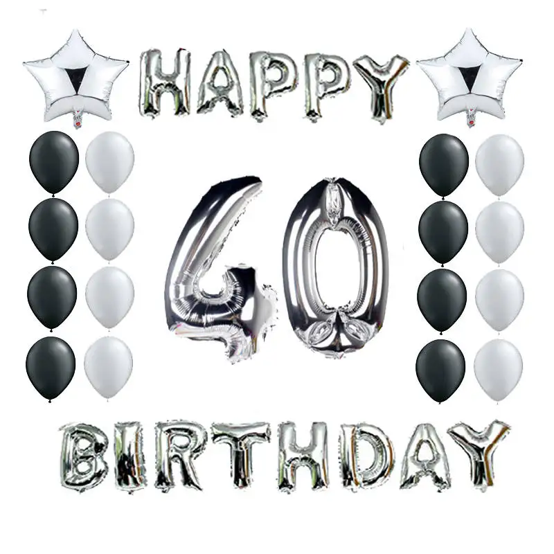 Серебро 18th 21th 25th 30th 35th 40th 50th 60th 70th 80th 90th Счастливые воздушные шары для украшения