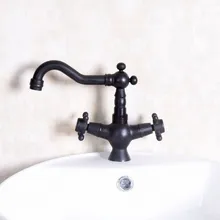 Масло втирают Бронзовый черный цвет одно отверстие поворотный носик Кухонная Раковина Ванная раковина кран горячей и холодной крест ручки кран anf141