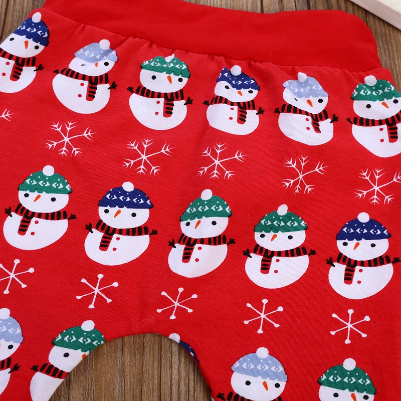 Рождественский комплект одежды из 3 предметов для новорожденных мальчиков и девочек, детский хлопковый топ, футболка, брюки со снеговиком, штаны, шапка, комплект, Пижама
