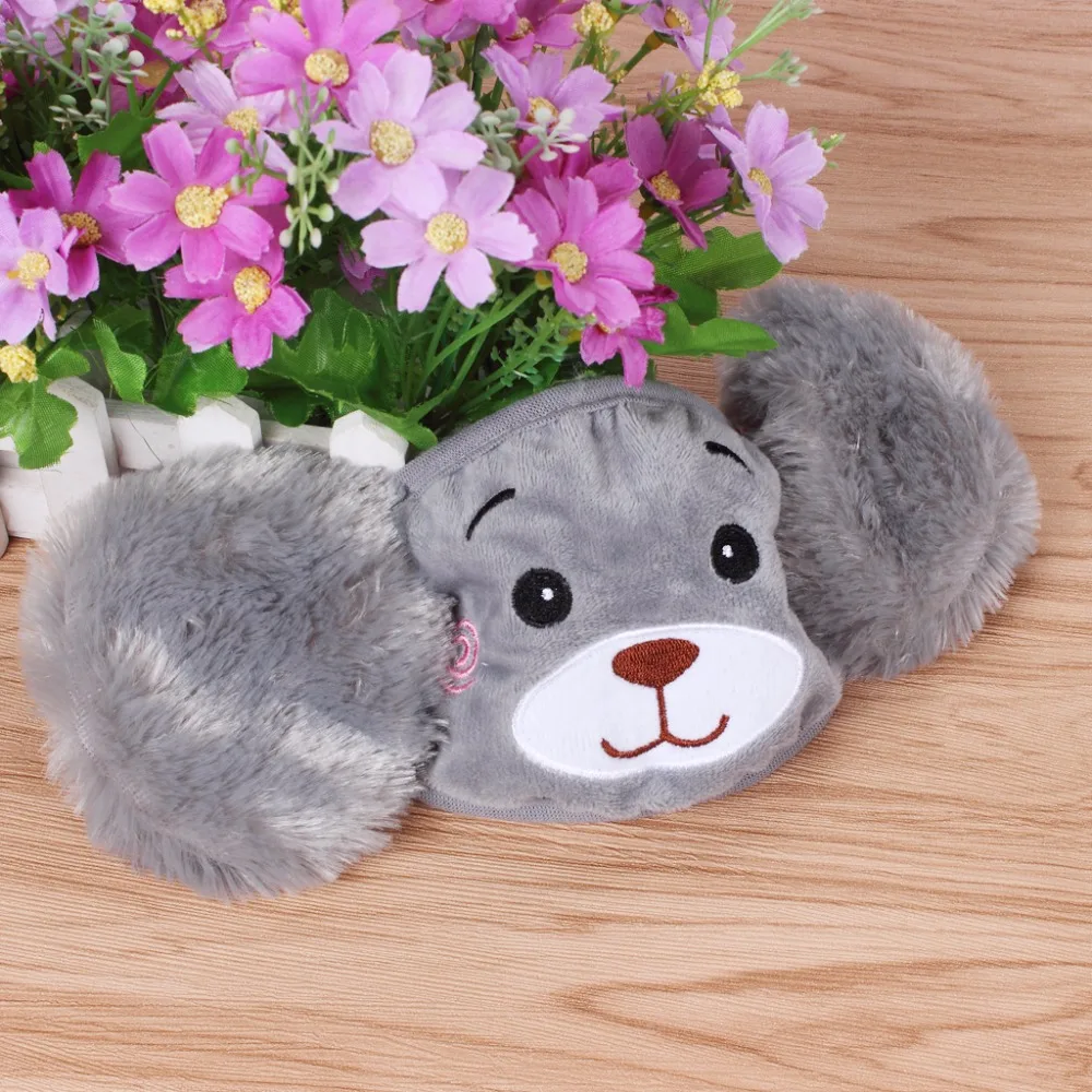Winter Plush Mouth-Masks For Children Earloop Face-Mouth Mask Warm And Dustproof Gray Cartoon Bear Pattern (6)