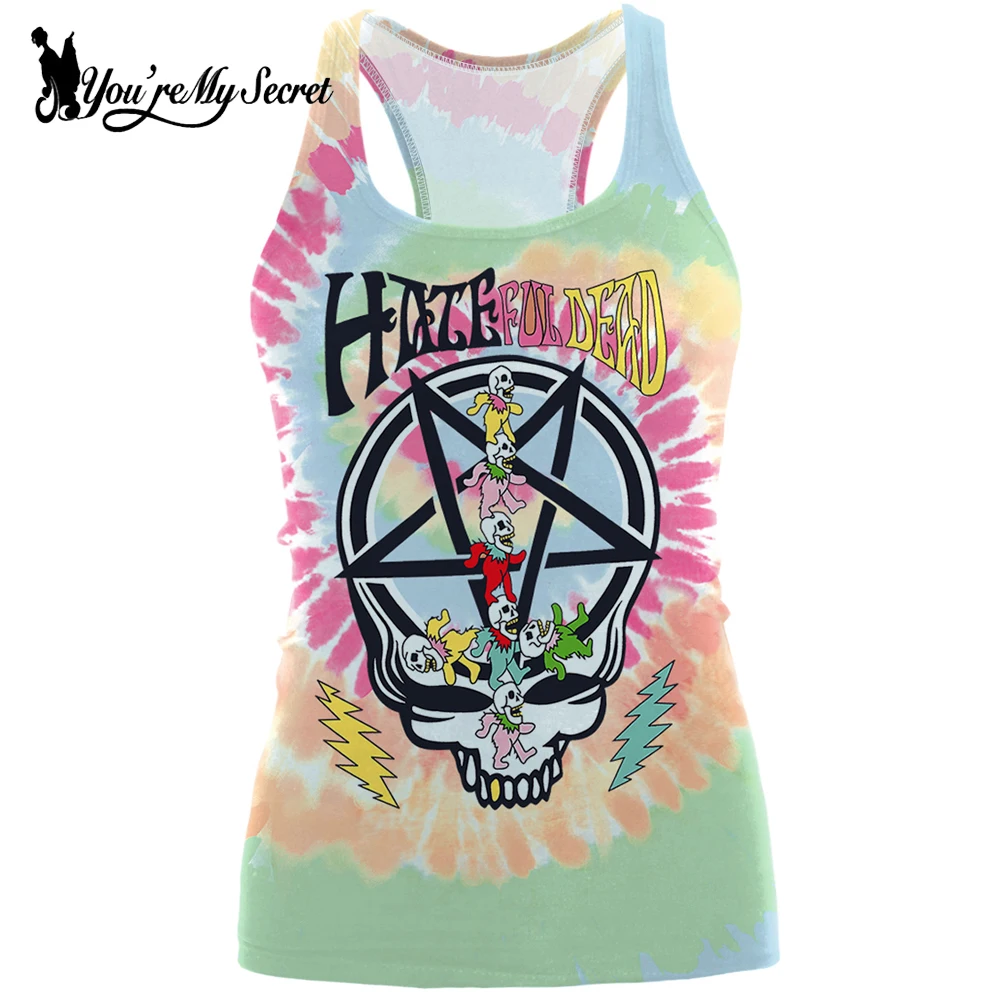

[You're My Secret] Fashion 3D Printing Skull Head Women Tank Tops Hip Hop Pentagram Sexy Vest Elastic Female Tops Summer