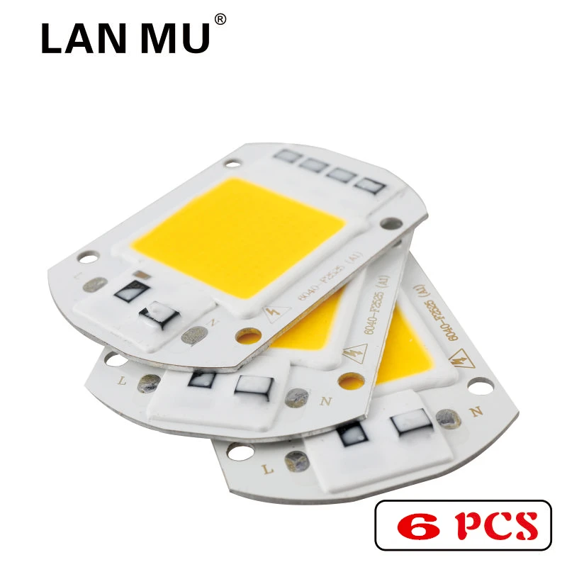 

LAN MU 6PCS LED COB Chip 50W 40W 30W 20W 10W AC 220V 110V No need driver Smart IC bulb lamp For DIY LED Floodlight Spotlight