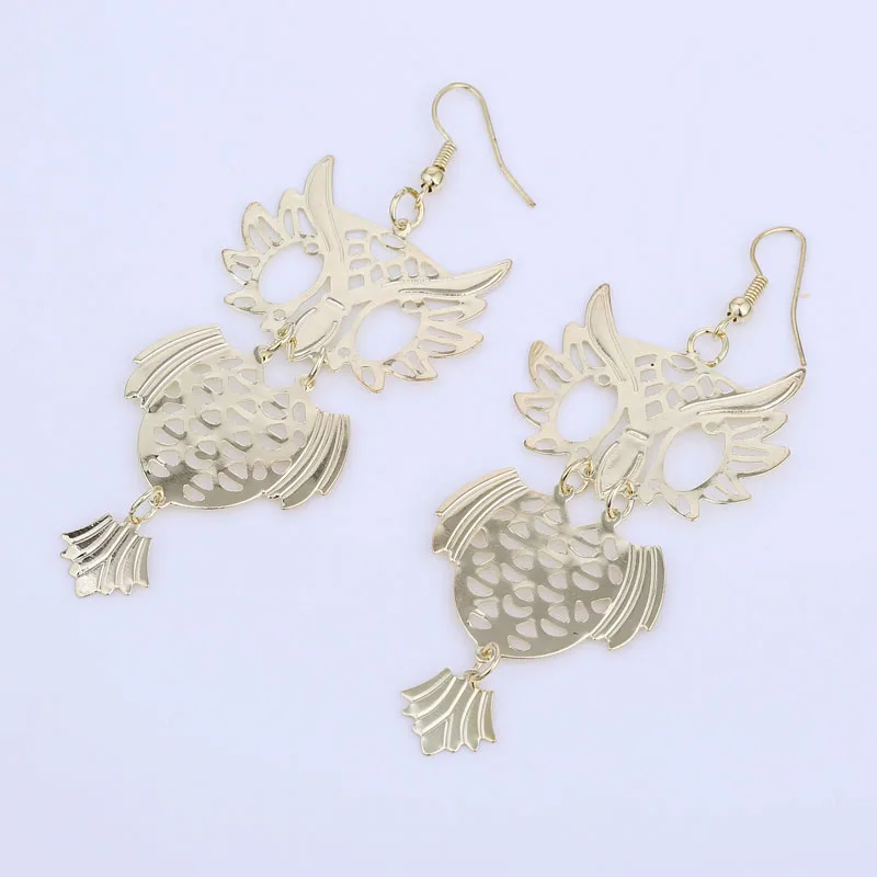 Cute Dangle Owl Earrings Gold Color and Silver Plated Metal Women Fashion Jewelry Long Hanging Owl Earrings (5)