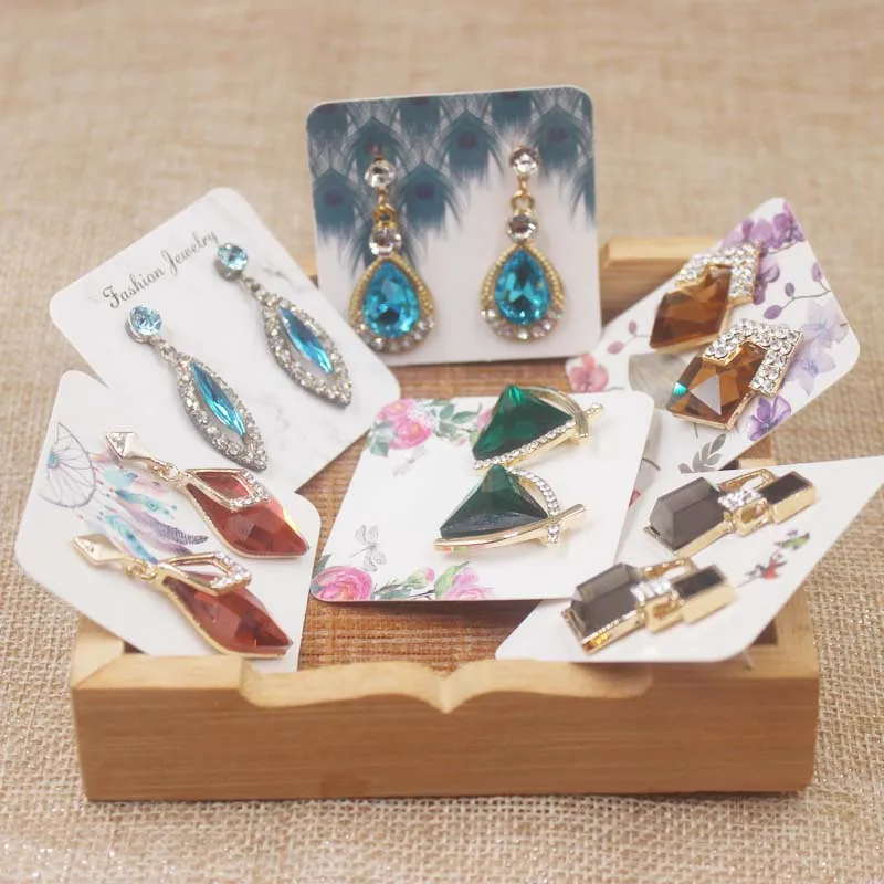 100pcs /lot 5*5cm cute stud earring package tag card paper marble/flower/dreamcatcher earring package card tag label