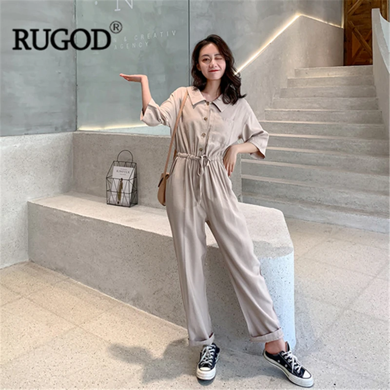 Женский офисный комбинезон RUGOD однотонные брюки до щиколотки с прямыми карманами