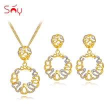 Солнечный ювелирные изделия круглый цветок Линия выдалбливают себе ювелирные изделия большие серьги подвеска ожерелье комплекты украшений для женщин для вечерние