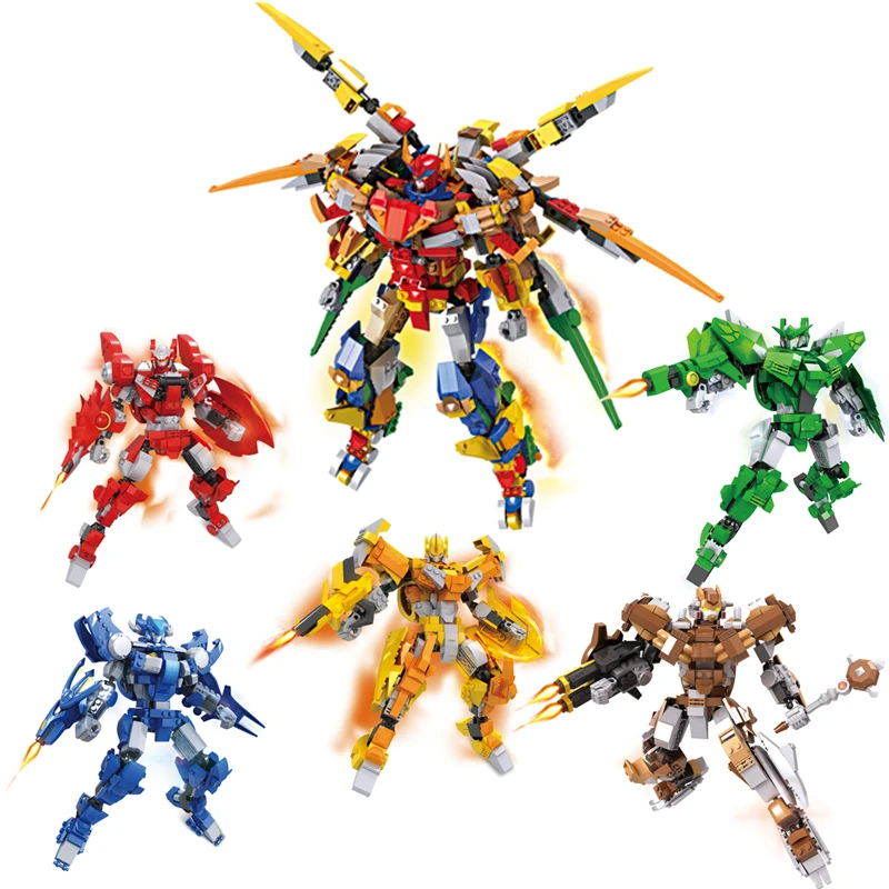 

5in1 2 Forms Anime Cartoon Deformation Robot Models Plastic Building Blocks Children's Toys Compatible Legos COGO4901