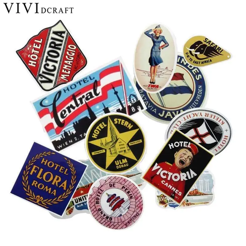 

Vividcraft 55 PCS Pencil Box Bike Sliding Car Sticker Retro Style Travel Hotel Logo Hawaii Stickers for Travel Suitcase Wall