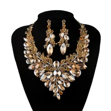 Joyería india champagne Cristal Collar Pendientes Joyería Nupcial Conjuntos Para Las Novias Wedding Party Pendientes sets Accesorios