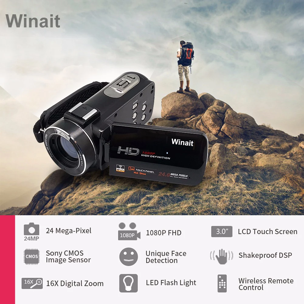 Winait FHD 1080P Цифровая видеокамера max 24MP видеокамера " lcd DIS 16X цифровой зум дистанционное управление, разъем HDMI DV DVR filmadora