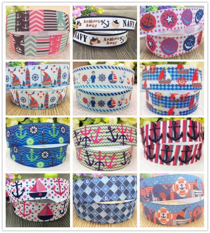 

Free Shipping 10 yards 7/8'' 22mm Anchors printed grosgrain cartoon ribbon tape Hairbow Bowknot Clothing Accessory Bakery pack.