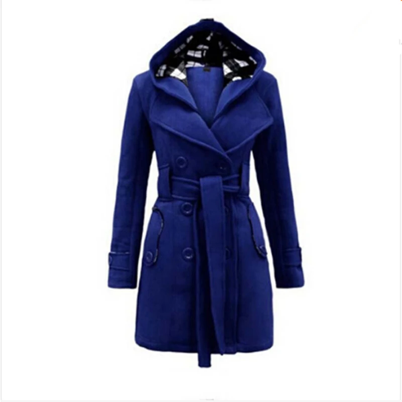 AILOOGE тренчкот новая мода для женщин тонкий средней длины шерстяное пальто из смешанной шерсти зимний плащ с капюшоном для женщин