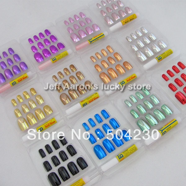 144 шт 12 металлические цветные металлические накладные французские акриловые ногти с клеем для ногтей 12 размеров