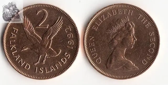Falkland Islands 2 pence Coin 100% real and Original North South America Coins for Collection UNC New | Дом и сад
